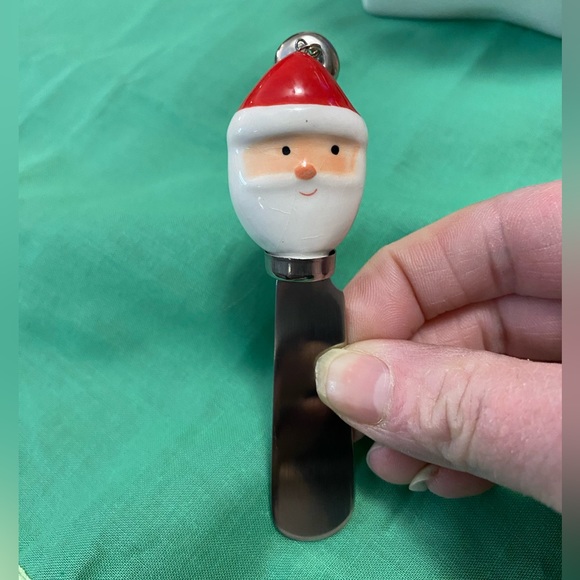 NWOT snowman, ceramic snowman dip serving dish with Santa spreading knife - Picture 7 of 8